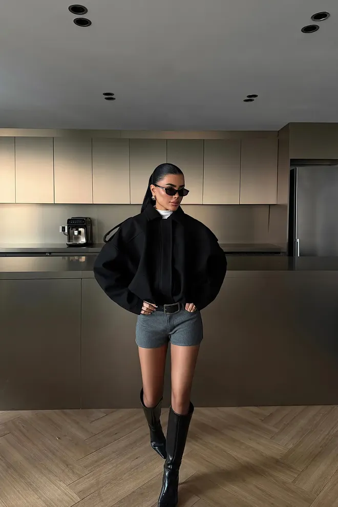 EYYO ATELIER Black Overshirt Jacket With Zip Up Closure Wholesale Clothing Work