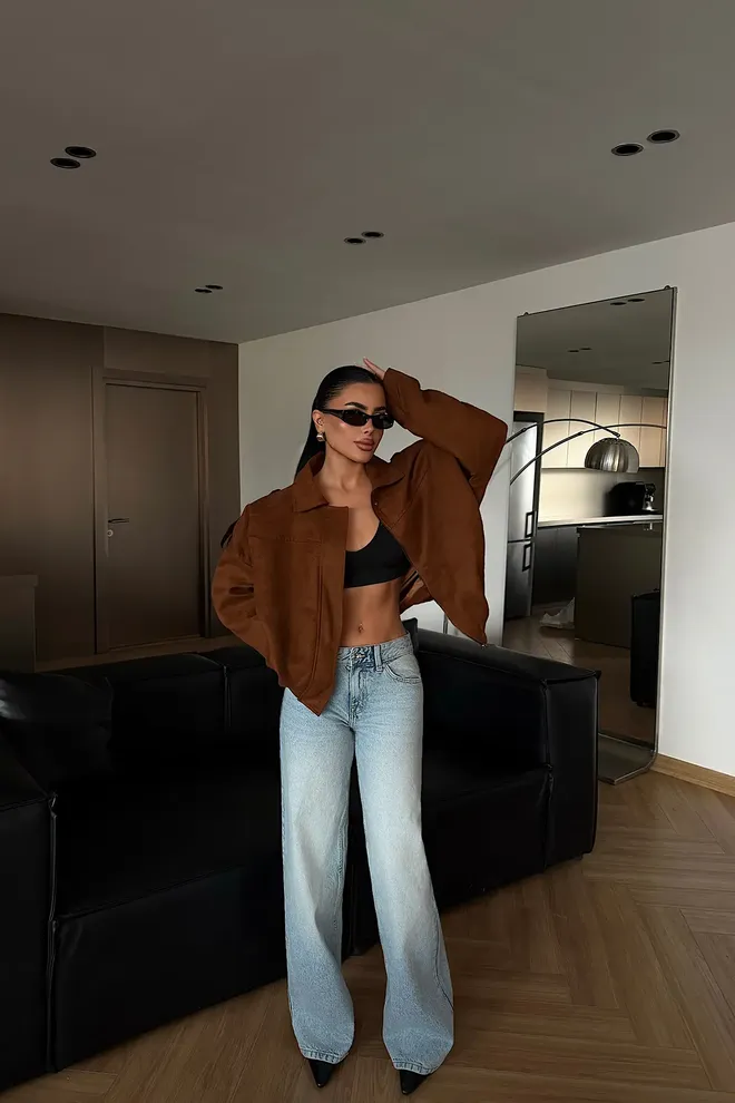 EYYO ATELIER Brown Bomber Jacket With Zip Up Closure Wholesale Clothing 1