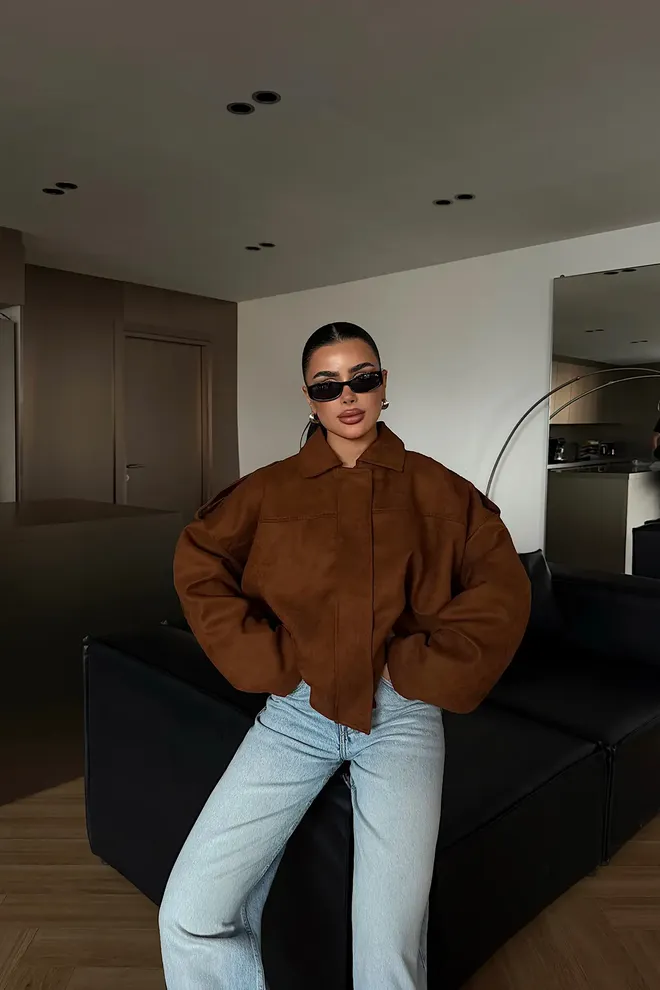 EYYO ATELIER Brown Bomber Jacket With Zip Up Closure Wholesale Clothing Lounge