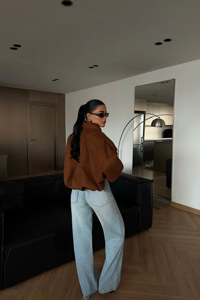 EYYO ATELIER Brown Bomber Jacket With Zip Up Closure Wholesale Clothing Spring