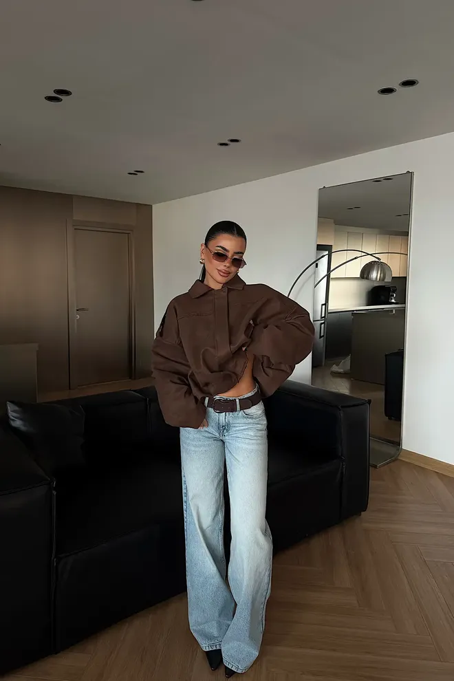 EYYO ATELIER Brown Jacket Overshirt With Zip Up Closure Wholesale Clothing Lounge