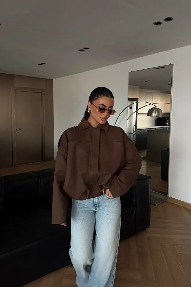 EYYO ATELIER Jaqueta Castanho Sobrecamisa Com Zíper Roupas por atacado Casual