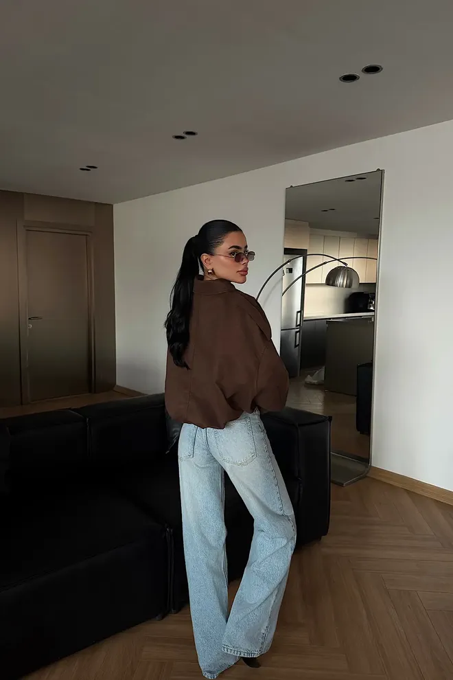 EYYO ATELIER Brown Jacket Overshirt With Zip Up Closure Wholesale Clothing Spring