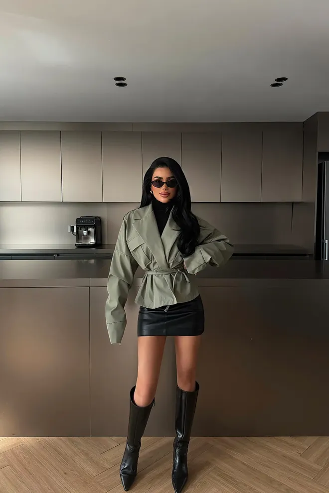 EYYO ATELIER Khaki Wrapover Jacket With Notched Collar Wholesale Clothing 1