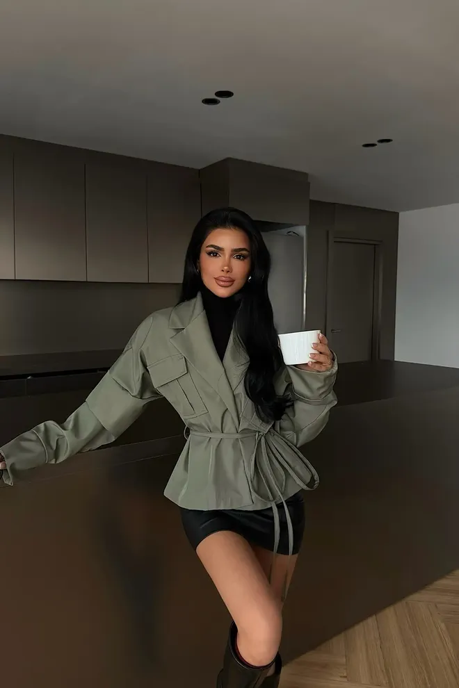 EYYO ATELIER Khaki Wrapover Jacket With Notched Collar Wholesale Clothing Lounge