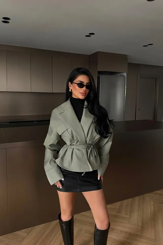 EYYO ATELIER Chaqueta Caqui Envolvente Con Cuello Con Muescas Ropa al por mayor Casual