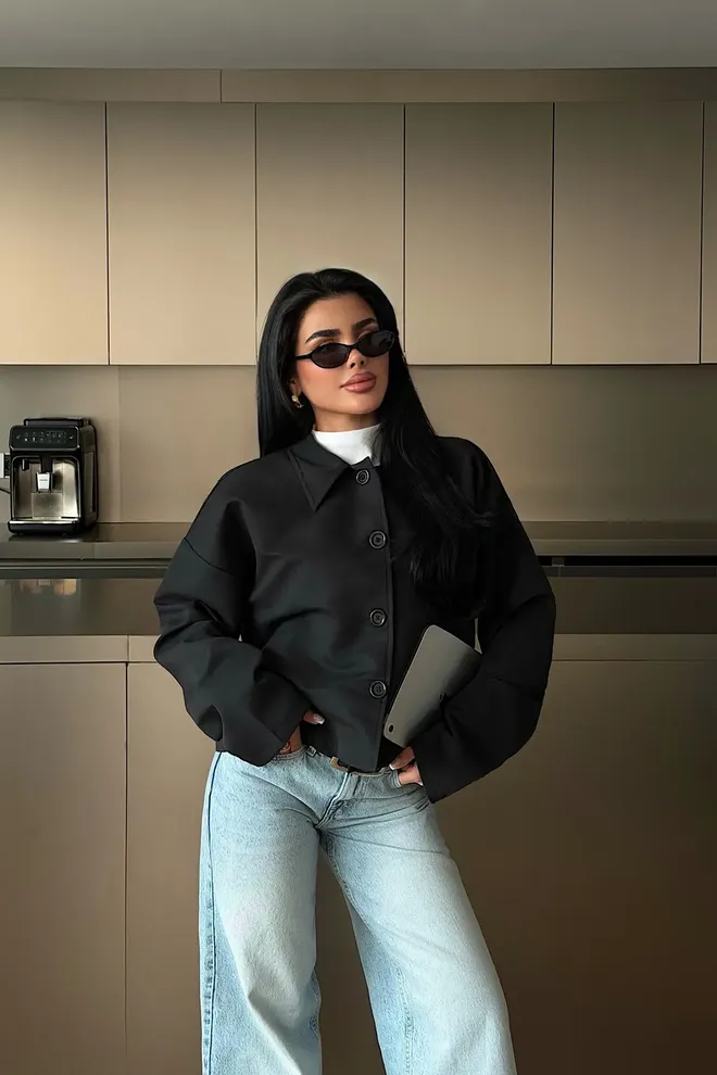 EYYO ATELIER Black Oversized Fit Overshirt Jacket Wholesale Clothing 1