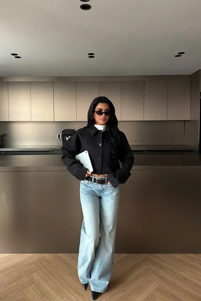 EYYO ATELIER Chaqueta De Sobrecamisa En Negro Con Ajuste Oversize Ropa al por mayor Casual