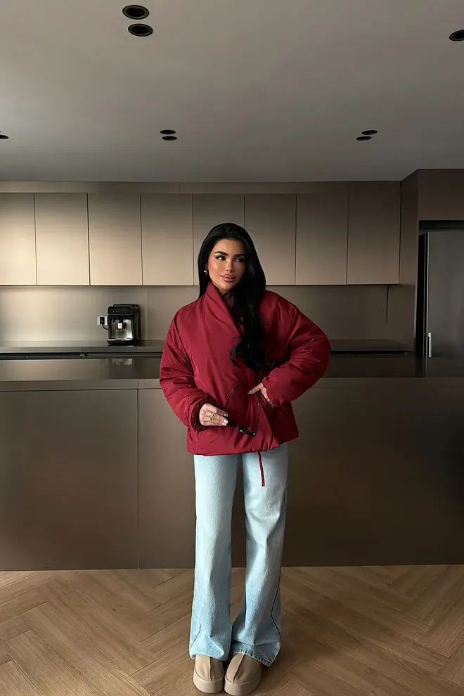 EYYO ATELIER Claret Red Puffer Jacket With High Collar Wholesale Clothing 1