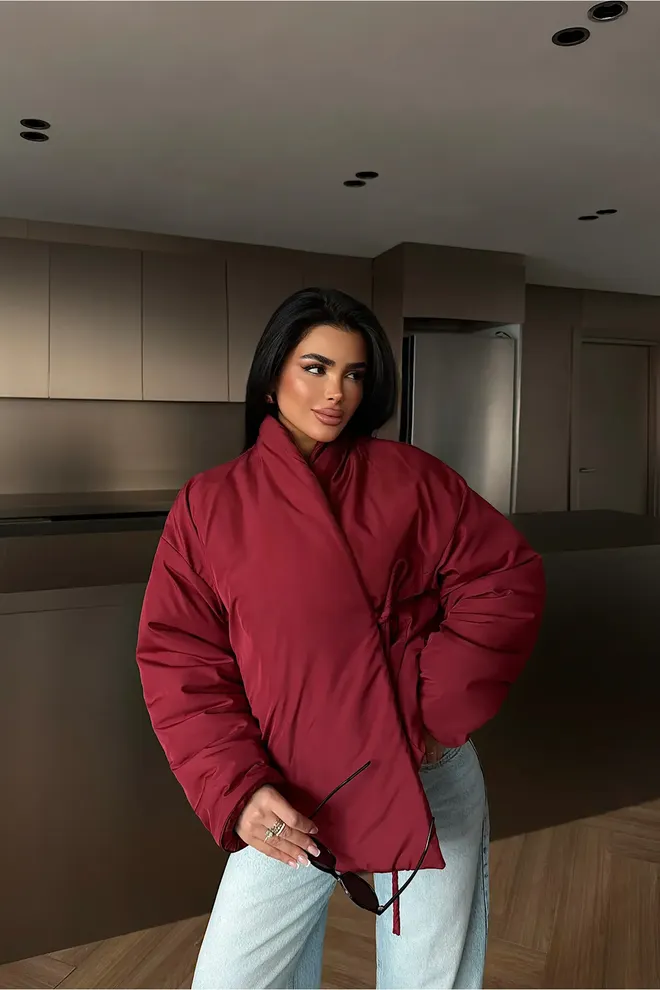 EYYO ATELIER Chaqueta Rojo Clarete Puffer Con Cuello Alto Ropa al por mayor Casual