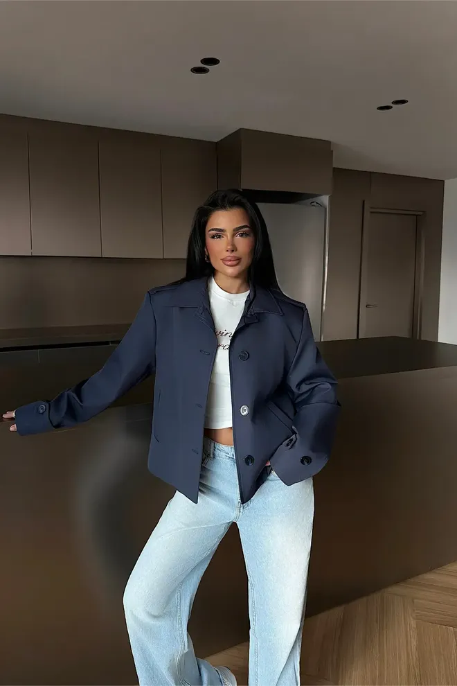 EYYO ATELIER Chaqueta Blazer De Un Solo Pecho Azul Marino Ropa al por mayor Casual