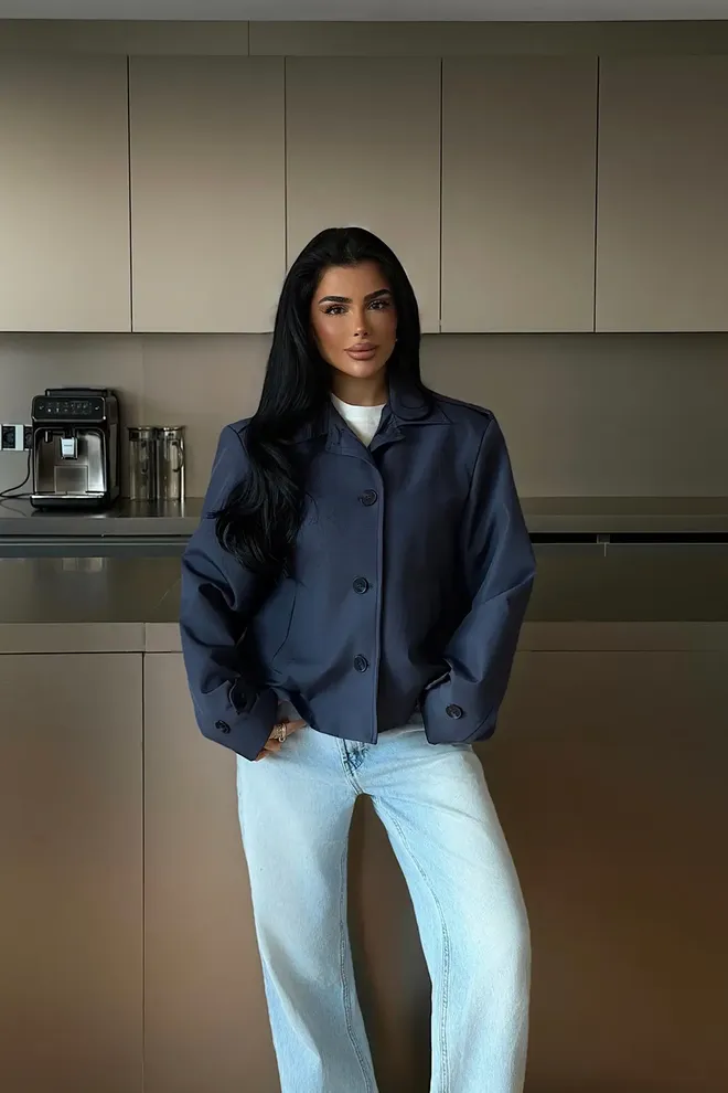 EYYO ATELIER Navy Blue Single Breasted Blazer Jacket Wholesale Clothing 1