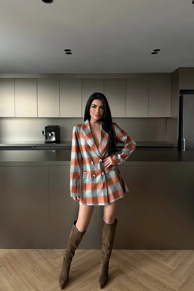 EYYO ATELIER Brown Double Breasted Blazer Jacket Wholesale Clothing Work