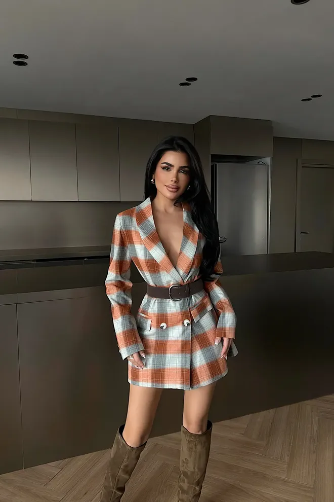 EYYO ATELIER Brown Double Breasted Blazer Jacket Wholesale Clothing 1