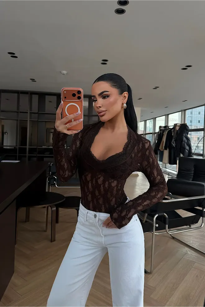 EYYO ATELIER Brown Sexy Elegant Glam Floral Blouse Wholesale Clothing Sexy