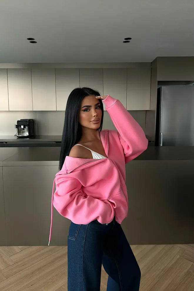 EYYO ATELIER Ružová Kardigán S Kapucňou A Klokaniem Vreckom Veľkoobchod s oblečením Neformálny