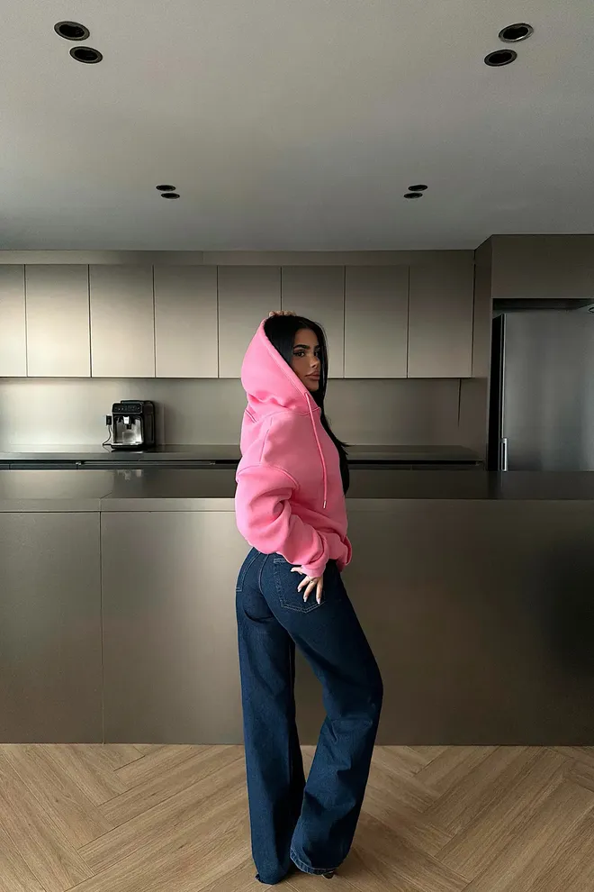 EYYO ATELIER Pink Cardigan With Hooded Neck & Kangaroo Pocket Wholesale Clothing Spring