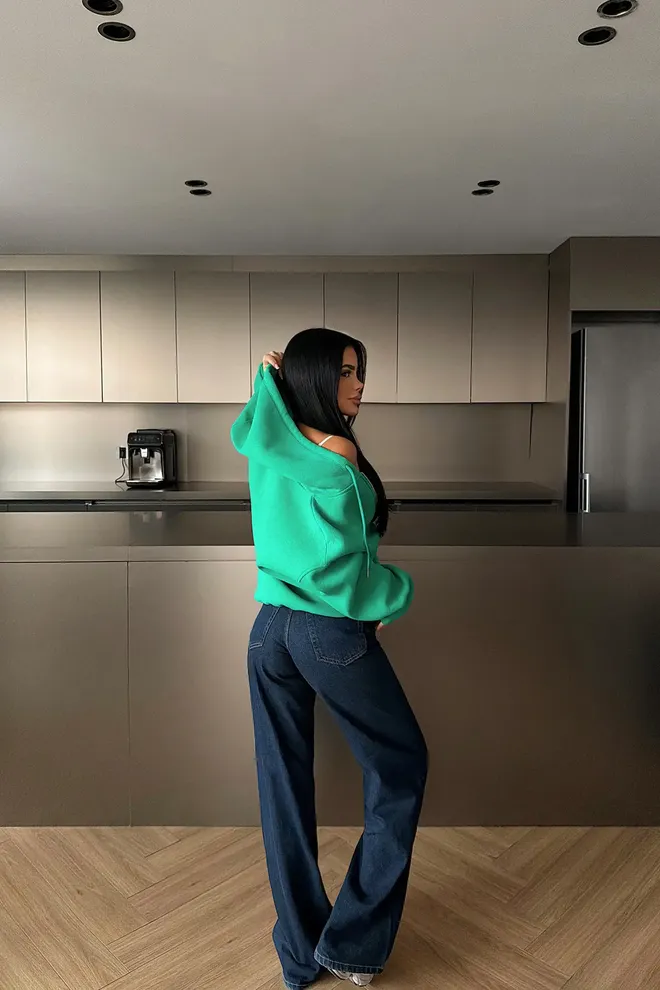 EYYO ATELIER Zelený Neformálny Oversized Kardigán Na Zips S Kapucňou Veľkoobchod s oblečením Jar