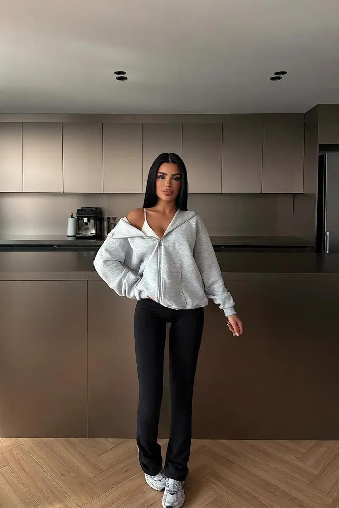 EYYO ATELIER Sivý Dlhý Kardigán Voľného Strihu S Klokaniou Vreckom Veľkoobchod s oblečením 1