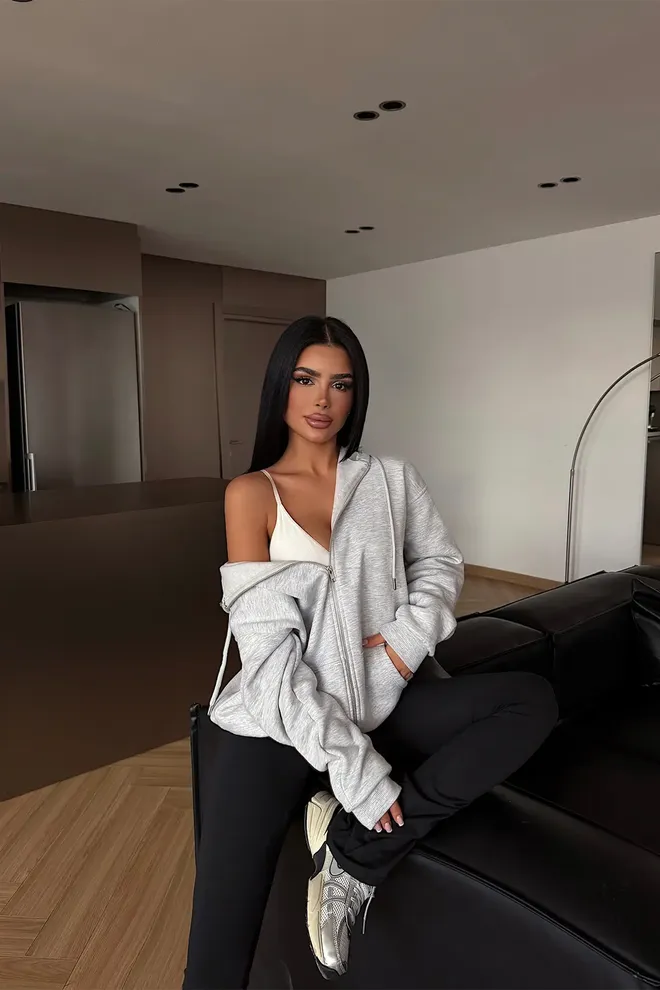 EYYO ATELIER Sivý Dlhý Kardigán Voľného Strihu S Klokaniou Vreckom Veľkoobchod s oblečením Doma