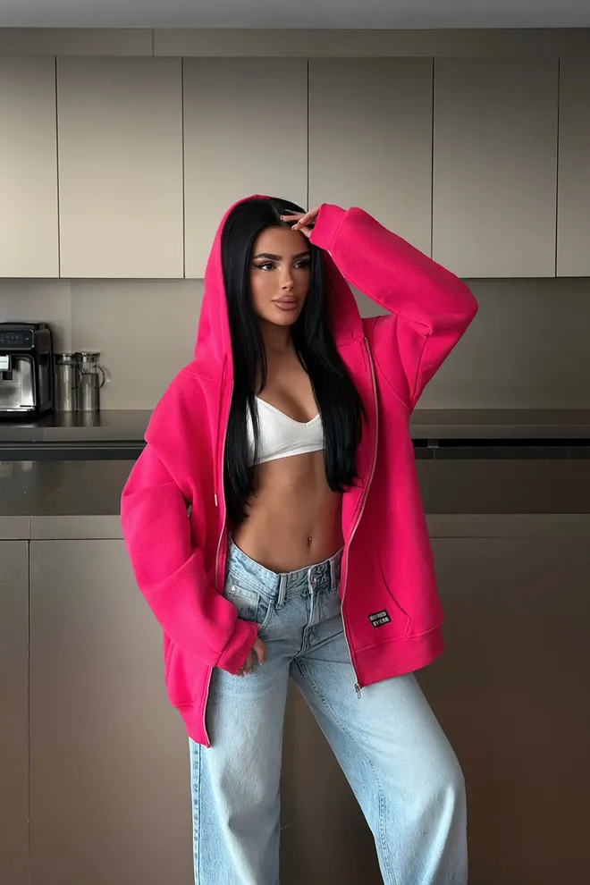 EYYO ATELIER Fuchsia Kardigán Voľný Strih S Kapucňou A Klokaniou Vreckom Veľkoobchod s oblečením Doma