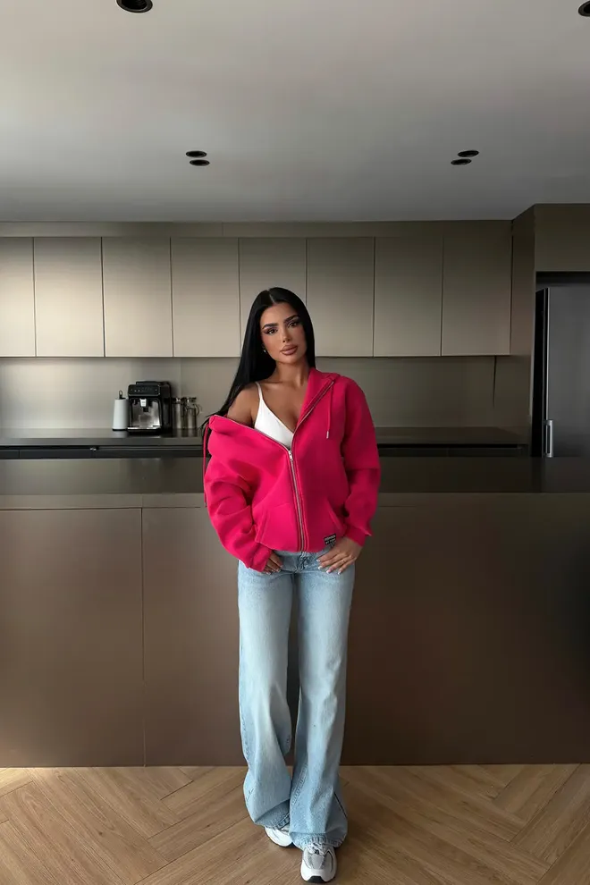 EYYO ATELIER Rebeca Fucsia Oversize Con Cuello Con Capucha Y Bolsillo Canguro Ropa al por mayor Casual