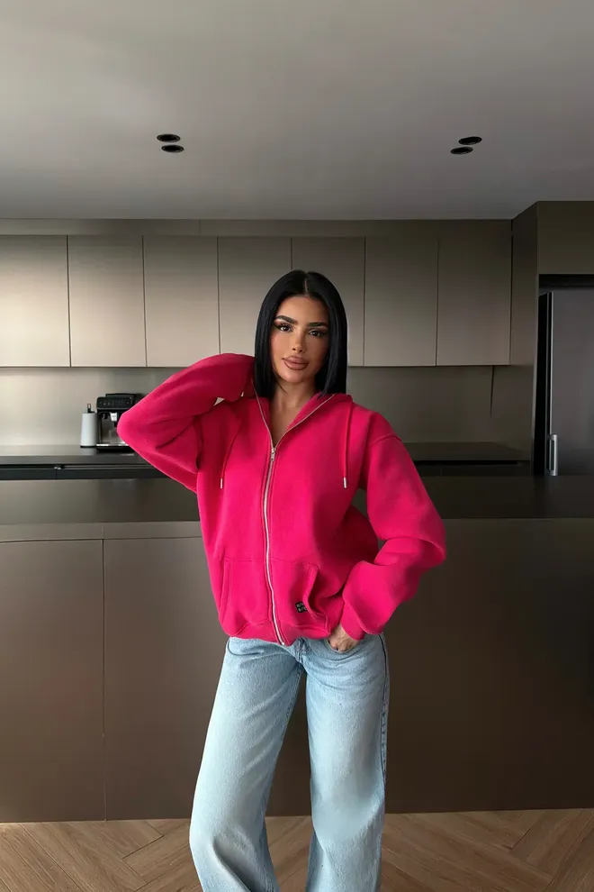 EYYO ATELIER Fuchsia Kardigán Voľný Strih S Kapucňou A Klokaniou Vreckom Veľkoobchod s oblečením 1