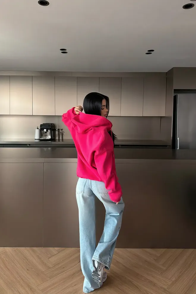 EYYO ATELIER Fuchsia Kardigán Voľný Strih S Kapucňou A Klokaniou Vreckom Veľkoobchod s oblečením Jar