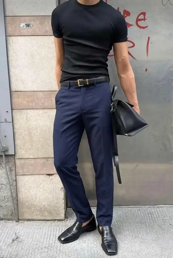 EYYO ATELIER Navy Blue Chino Nohavice Formálny Elegantný Neformálny Veľkoobchod s oblečením Neformálny