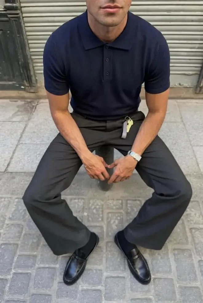 EYYO ATELIER Košeľa Navy Blue Slim Fit Casual Formal S Polo Výstrihom Veľkoobchod s oblečením Neformálny