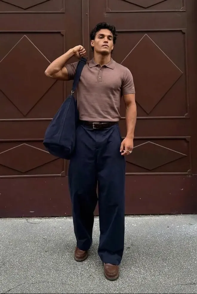 EYYO ATELIER Hnedá Polo Košeľa Casual Slim Fit Veľkoobchod s oblečením Neformálny