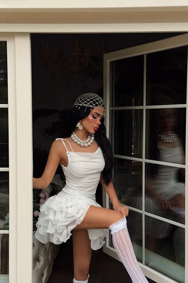 EYYO ATELIER Witte Elegante Sexy Slip Mini Jurk Groothandel Kleding Vintage