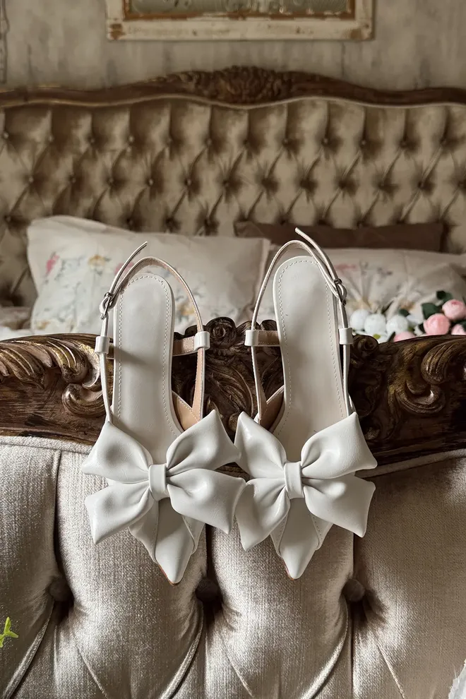 EYYO ATELIER White Bow Detail Shoes Wholesale Clothing 1