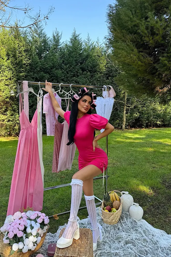 EYYO ATELIER Fuchsia Bodycon Mini Dress With Puff Short Sleeves Wholesale Clothing Birthday