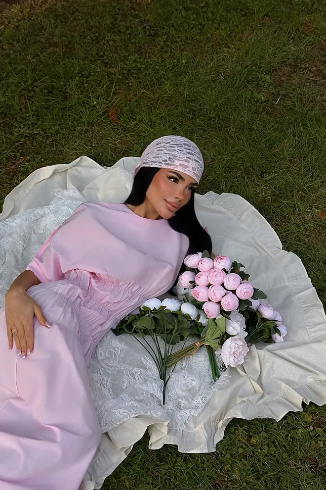 EYYO ATELIER Pink Shift Dress With Half Sleeves And Round Neck Wholesale Clothing Spring