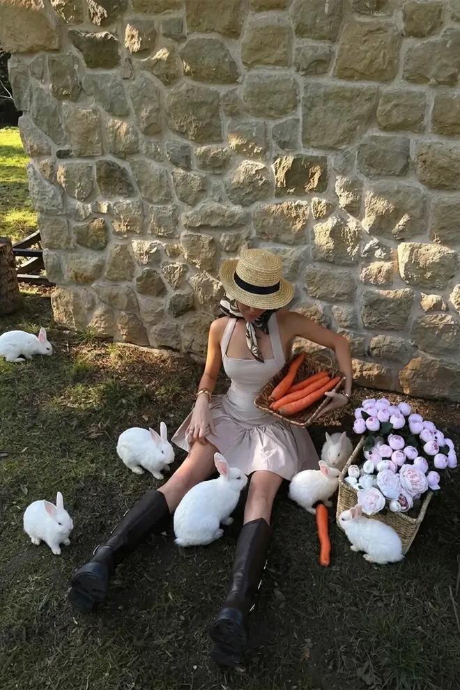 EYYO ATELIER Beige Fit And Flare Mini Dress With Square Neck Wholesale Clothing Spring