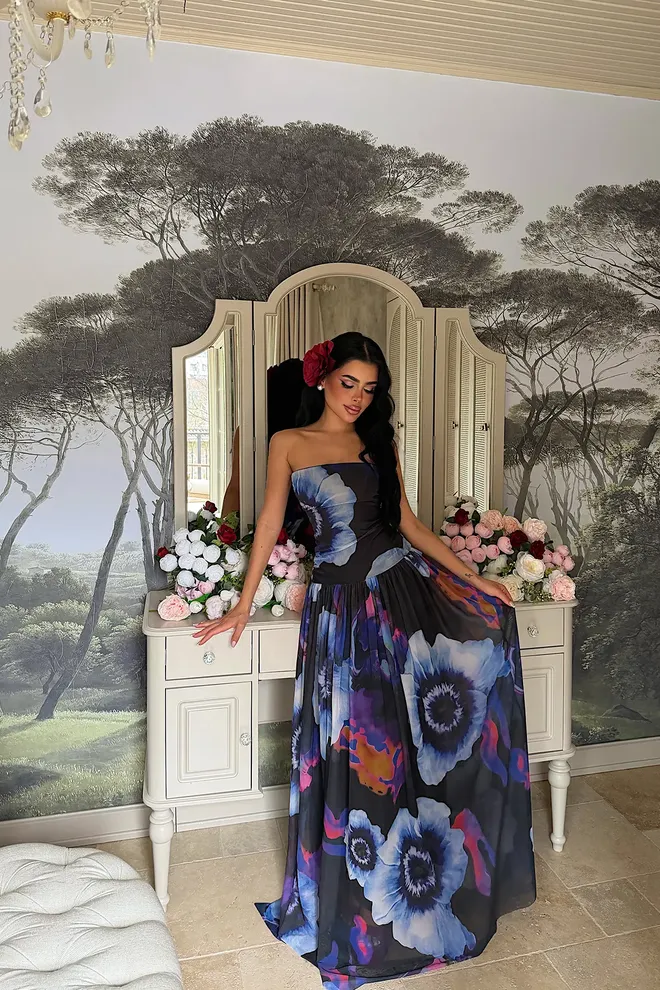 EYYO ATELIER Elegantné Čierne Maxi Šaty S Blejzrom Veľkoobchod s oblečením Vintage