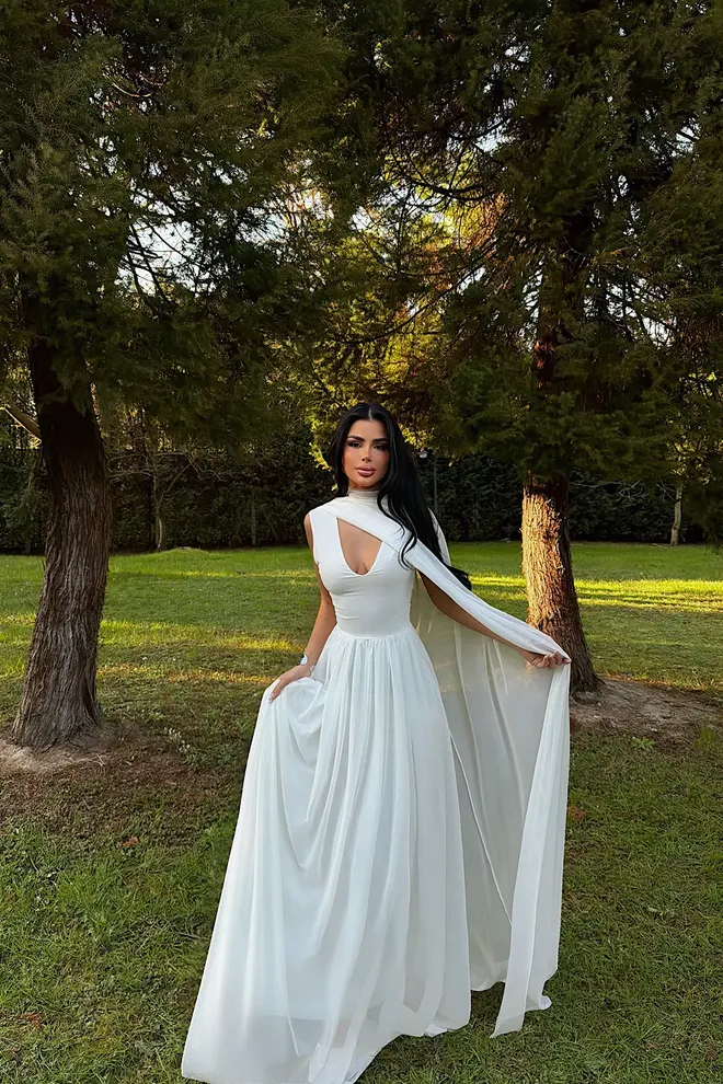 EYYO ATELIER Elegantan Bijeli A kroj S Pelerina Rukavima Veleprodaja odjeće Proljeće