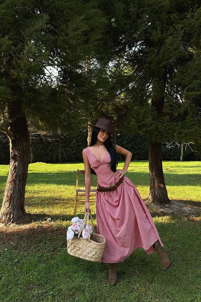 EYYO ATELIER Red Checkered A Line Sleeveless Dress Wholesale Clothing Beach