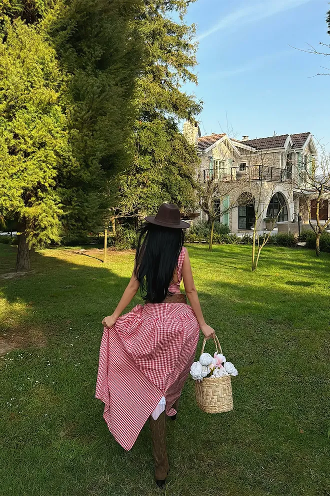 EYYO ATELIER Red Checkered A Line Sleeveless Dress Wholesale Clothing 5