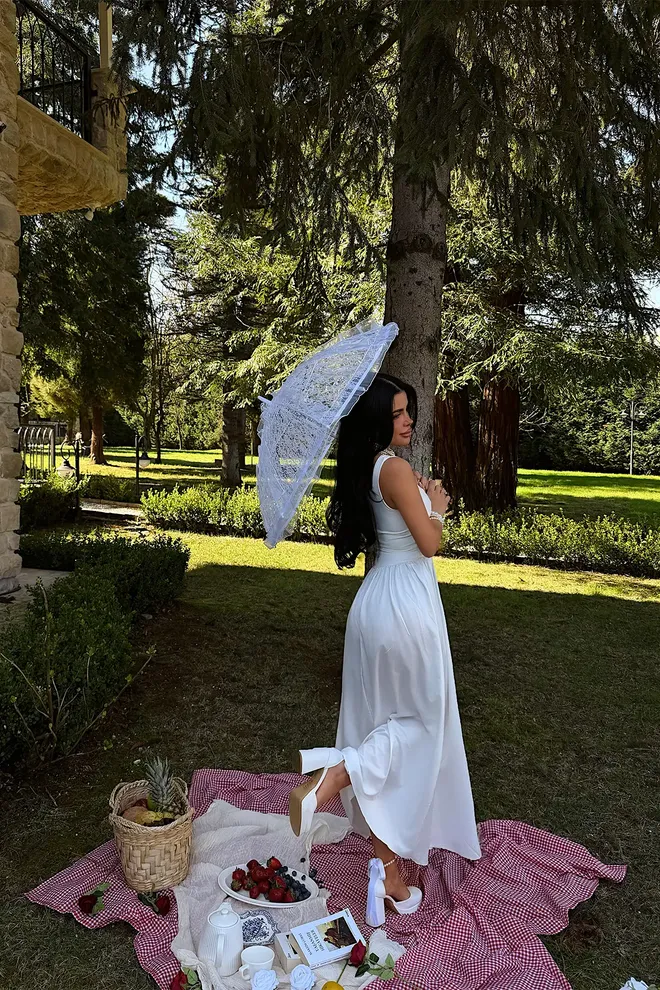 EYYO ATELIER Elegant White A Line Dress With Square Neck Wholesale Clothing Vintage