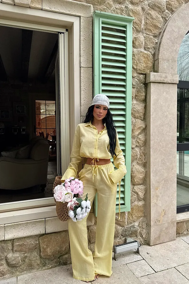 EYYO ATELIER Conjunto Amarillo Casual Elegante Para Primavera Verano Ropa al por mayor Casual