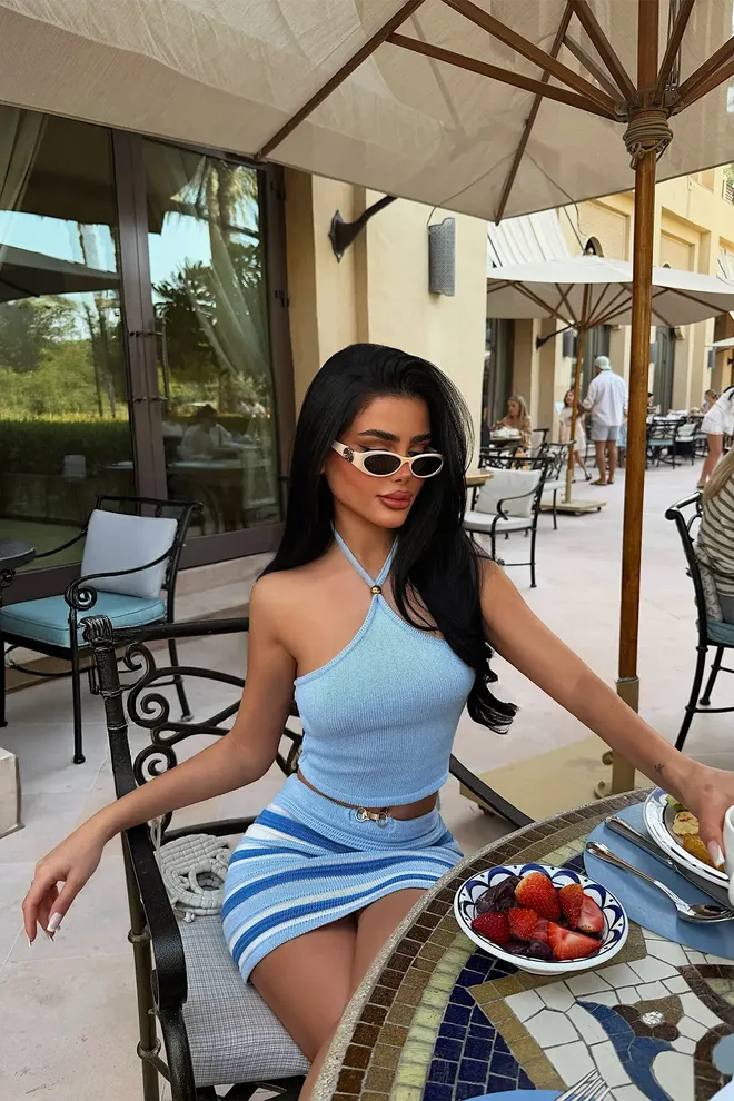 EYYO ATELIER Blauwe Sexy Casual Streetwear Skort Mini Set Groothandel Kleding Casual