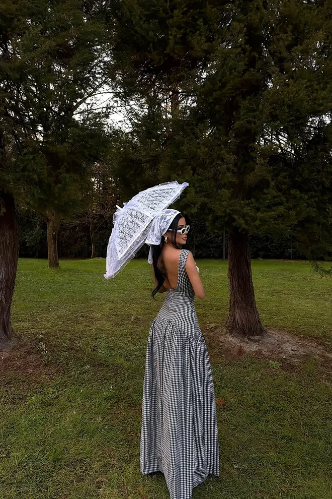 EYYO ATELIER Black Checkered Vintage Fit And Flare Dress Wholesale Clothing Vintage