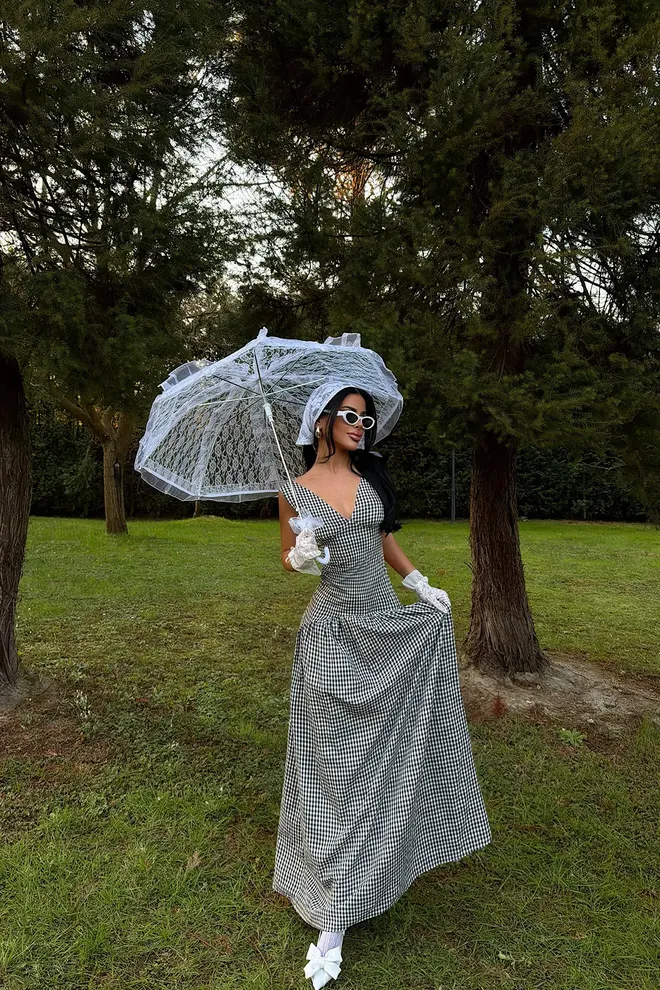 EYYO ATELIER Vestido Vintage De Cuadros Negros Fit And Flare Ropa al por mayor Casual