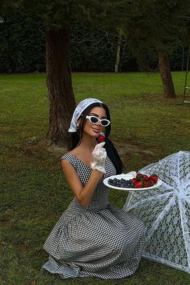 EYYO ATELIER Black Checkered Vintage Fit And Flare Dress Wholesale Clothing 1