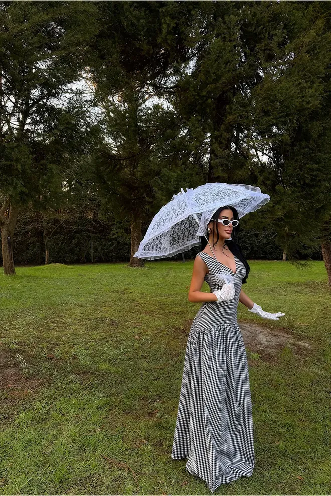 EYYO ATELIER Black Checkered Vintage Fit And Flare Dress Wholesale Clothing Spring