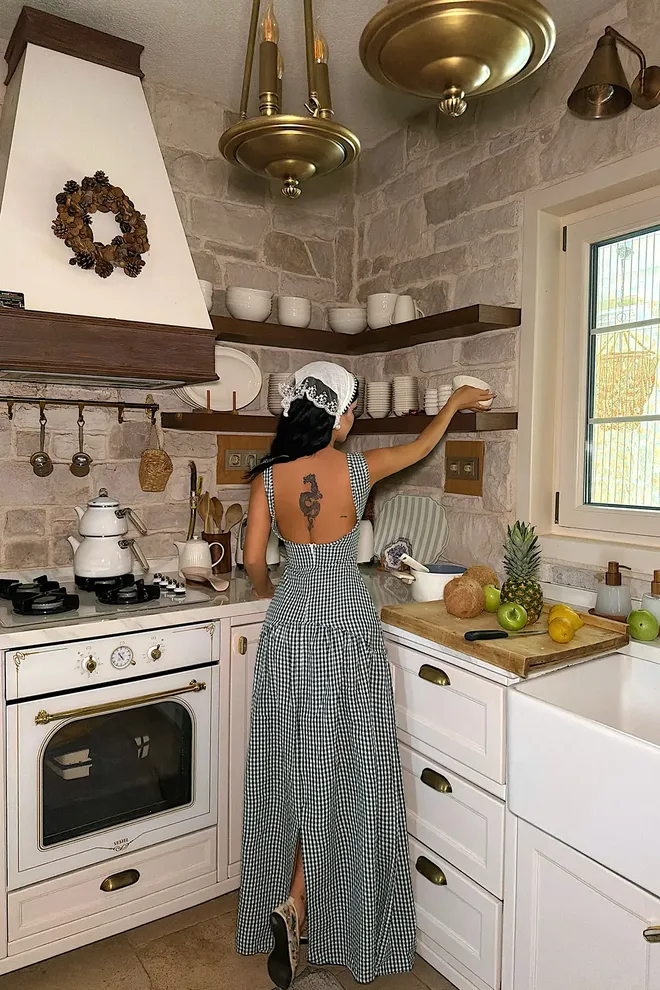 EYYO ATELIER Black Fit And Flare Checkered V Neck Dress Wholesale Clothing Spring