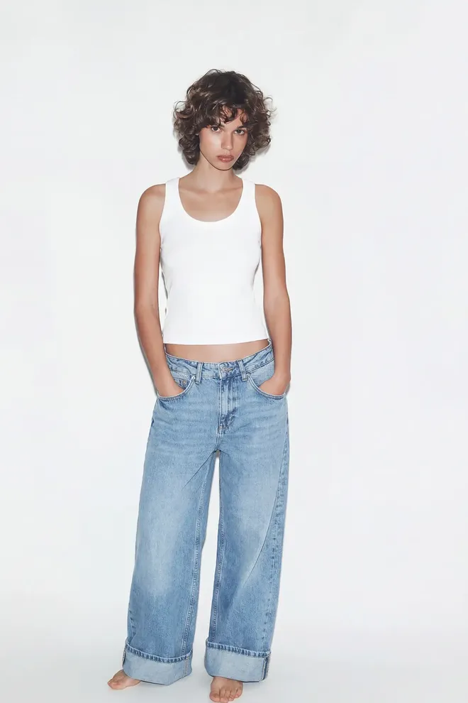 EYYO ATELIER بنطال جينز بساق واسعة لون أزرق ملابس بالجملة 0