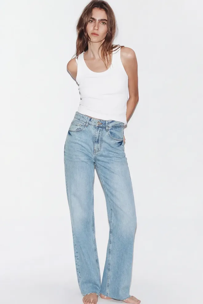 EYYO ATELIER بنطال جينز مزيّن بجيب أزرق ثلجي ملابس بالجملة 0